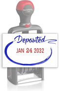 Heavy Duty Style Office Date Stamp with DEPOSITED - Self Inking Dater - Style C - Blue & Red Ink Color
