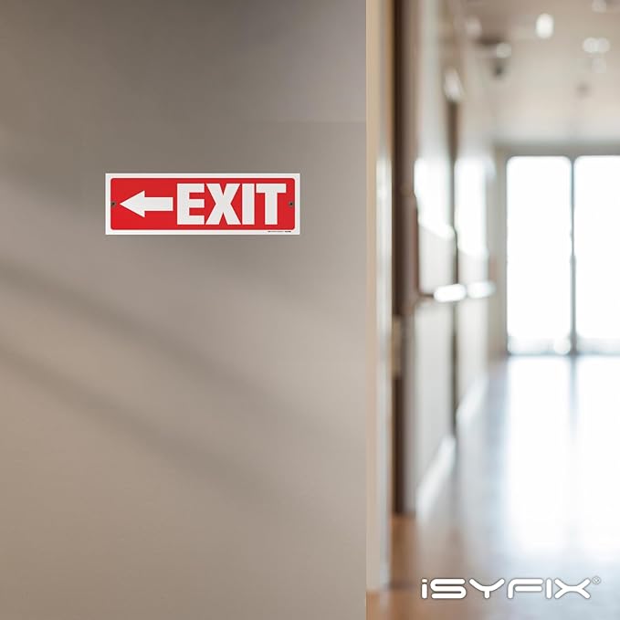 iSYFIX Exit Signs - 2 Pack 12x4 Inch Directional Left Arrow Signs, 40 mil Polystyrene Plastic, UV Laminated, Scratch & Fade Resistant, Waterproof - Ideal for Office, Theater, School, Business