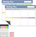Loukin 17"x11.8" Weekly Dry Erase Calendar 2 Pack, Electrostatic Adsorption Whiteboard Planner, Reusable Schedule Organizer for Office, Classroom, Refrigerator, 6 Markers & 1 Eraser Included