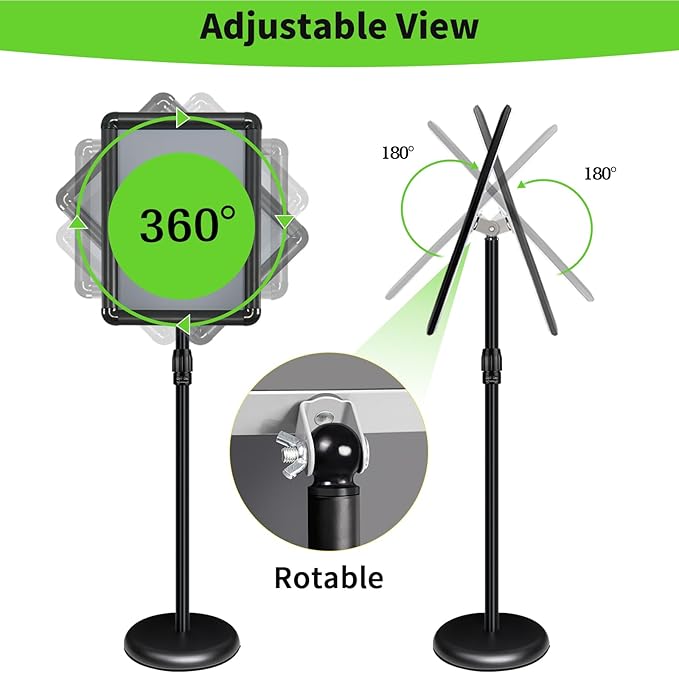 INNOVSIGN Adjustable Pedestal Sign Holder Stand 11x17Inch, Floor Standing Poster Sign Stand, Aluminum Frame for Vertical/Horizontal View Sign Stand,Outdoor/Indoor Standing Sign Holders(Black,Round)