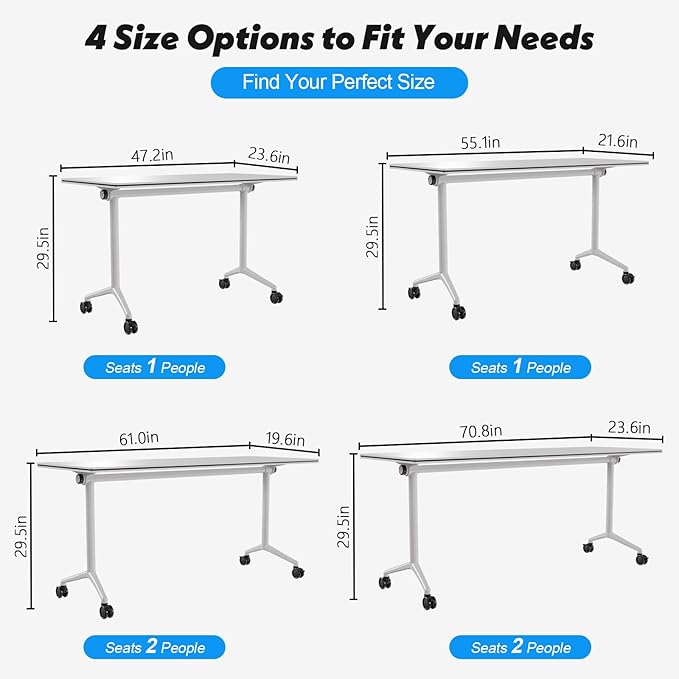 Goakwwuz Conference Room Table, Folding Conference Tables,Thicken Grey Tabletop,Flip Top Wooden Seminar Meeting Room Table for Conference Room Offices (2, White, 47.2“)
