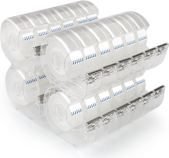 JEFURE 24 Pcs Transparent Tape with Dispenser, 0.7 in x 1000 in Clear Tapes and Refillable Dispensers, Office Tape Rolls with Dispenser Bulk for Craft Jobs, Gift Wrapping, Repairing, Home and School