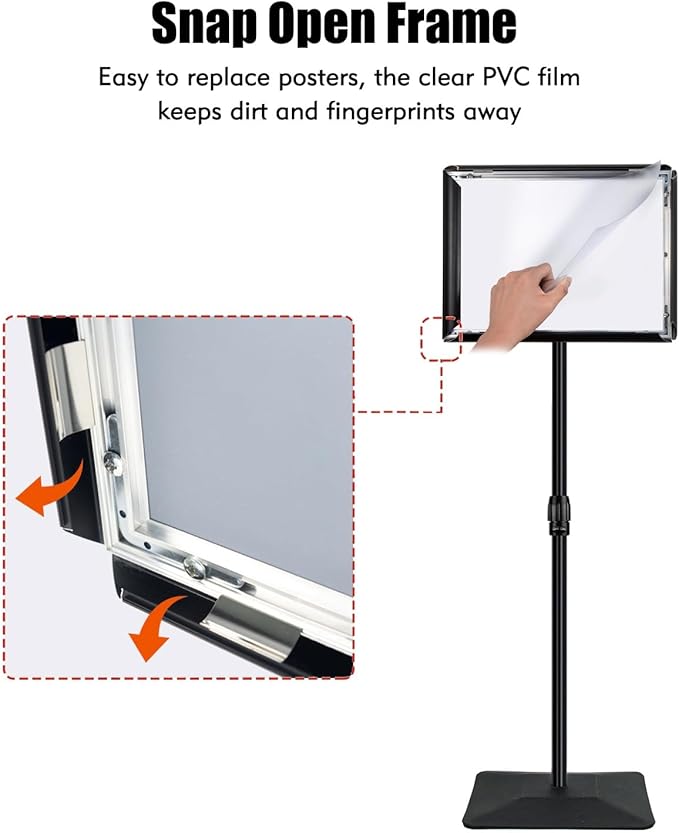 Golemas Adjustable Sign Stand for Display, with Upgraded Iron Base, Pedestal Floor Signage Stand Holder for Outdoor or Indoor Advertising (8.5 x 11, Black)