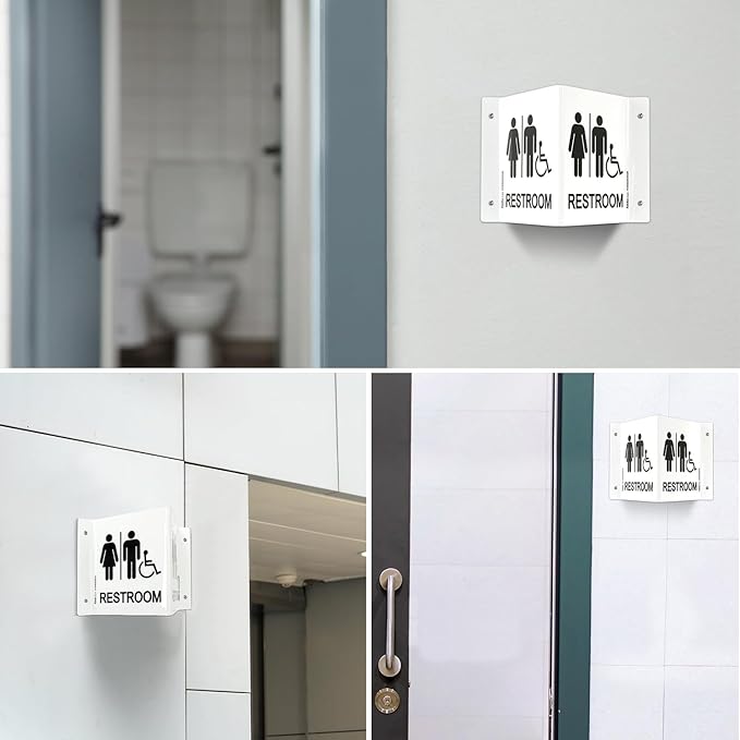 Faittoo Restroom Sign, Bathroom Signs, 2 Pack 6 x 8 Inches Acrylic Sign, for Office or Business Bathroom and Toilet Door or Wall Decor, Indoor Outdoor Use, White (Men and women with Handicap)