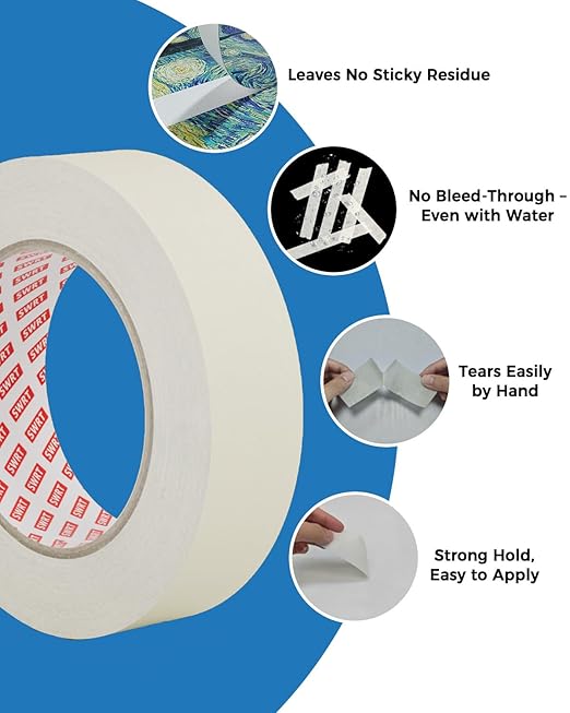 SWRT Masking Tape 2 Inche Wide × 55Yds– 2 Rolls (110 Yards Total), Strong Adhesive, Clean Removal, Beige White Painter’s Tape for Painting, Labeling, Crafts, Home & Office Use