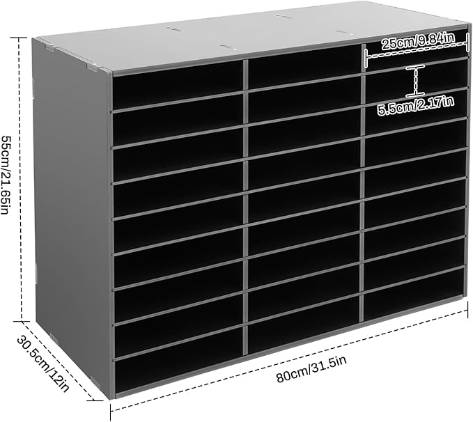 27 Slots Mail Sorters for Office, PVC Literature Organizer with Removable Shelves, Door-Less Mail Center Paper Storage Cabinet for Files Magazines Documents, 9.8 * 2.2in Each Slot (27 Slots - Black)