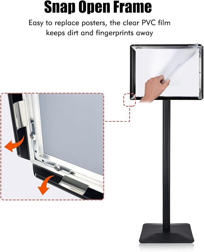 Golemas Sign Stand for Display, 11lbs Integrated Rod Heavy Duty Pedestal Floor Signage Stand Holder, for Outdoor or Indoor Advertising (8.5 x 11, Black)