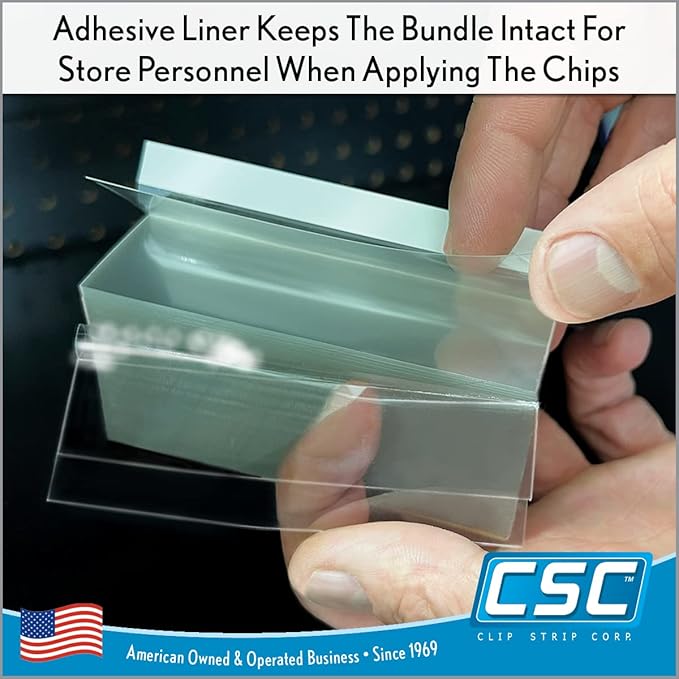 Clip Strip Corp. Price/Data Channel Label Holder Chips, Clear Plastic Tags, 3.5" L x 1.25" H, 7.5 Mil Thick, Gondola Shelf Edge, Reusable, Made for Point of Purchase Shelf Molding (500)
