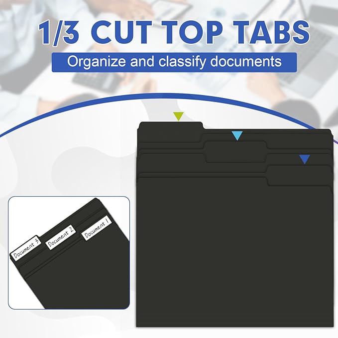 File Folder, HERKKA 30 Pack 1/3 Cut Tab File Folders, File Folders Great for Organizing and Filing, Letter Size, Black