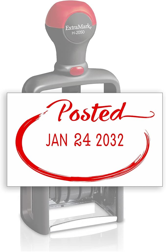 Heavy Duty Style Office Date Stamp with Posted - Self Inking Dater - Style C - Red Ink Color
