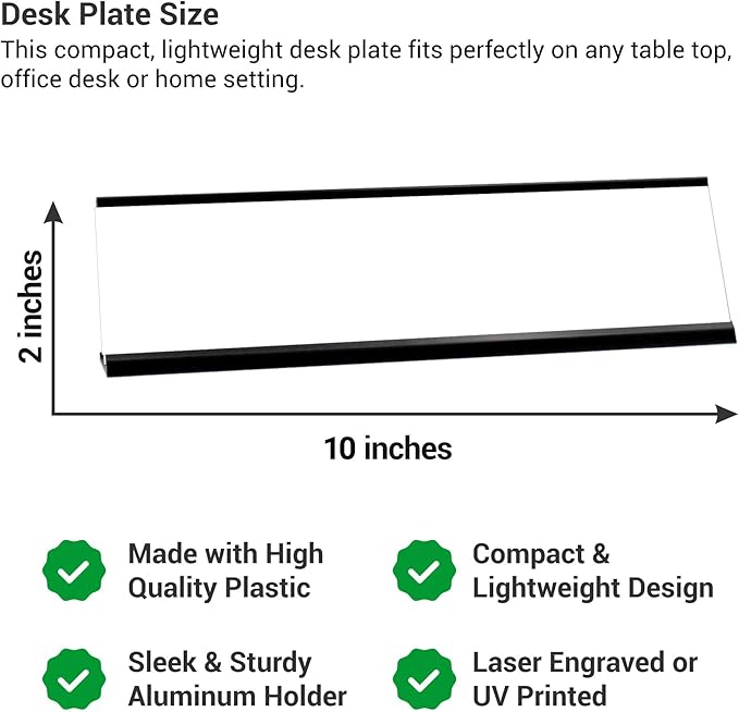 Custom Engraved Desk Plate | Personalized with your Name and Title | Perfect Decor for Office, Business, or Home | Multiple Font and Color Options | 2x8" or 2x10" (Black w/Gold Letters, 2x10")