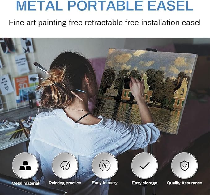 RRFTOK Art Painting Display Artist Easel Stand,Aluminum Metal Tripod Adjustable Easel for Painting Canvases Height from 17 to 66 Inch,Carry Bag for Table-Top/Floor Drawing and Displaying(3pack).