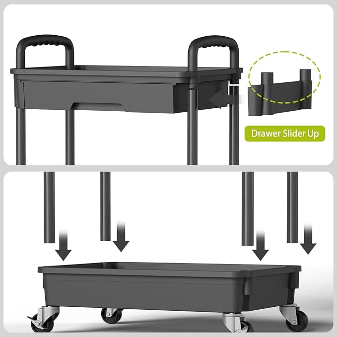 Sorgion 4 Tier Rolling Cart Organizer,Art Craft Diaper Bedside Snack Laundry Room Bathroom Organizer Narrow Thin Slim Rolling Trolley Utility Cart with Wheels for Kitchen,Office(Black)