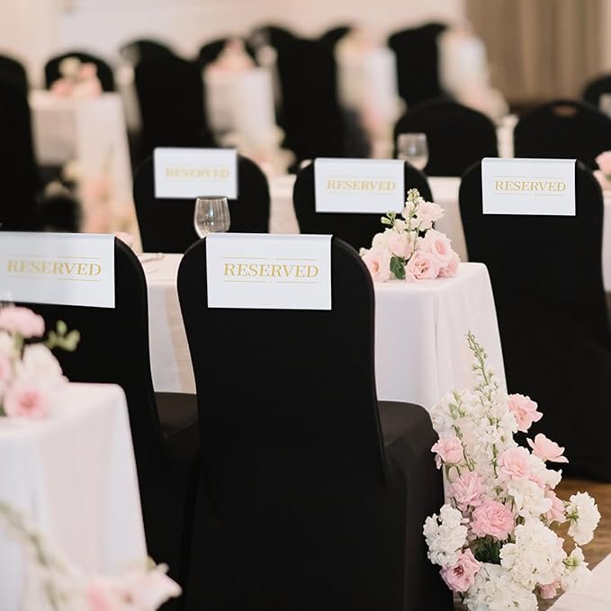 24 Pcs Reserved Seating Signs Reserved Chair Sign Printed Placeholder for Church Pew, Wedding, Party Events (Black, 24 Pcs)