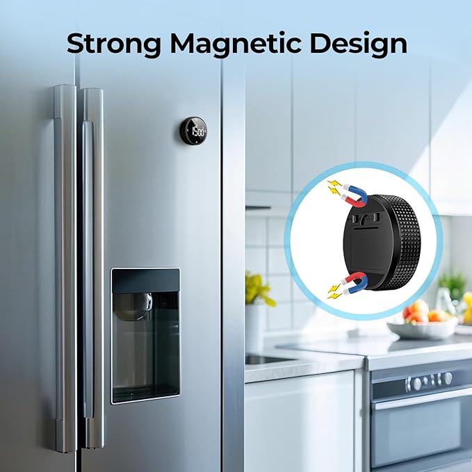 Allbean Digital Kitchen Timer, Large Display Magnetic Countdown Countup Timer, 3 Preset Times (5, 15, 25),Volume & Brightness Adjustable for Cooking Classroom Studying, Easy for Kids(Gunmetal 1PCS)
