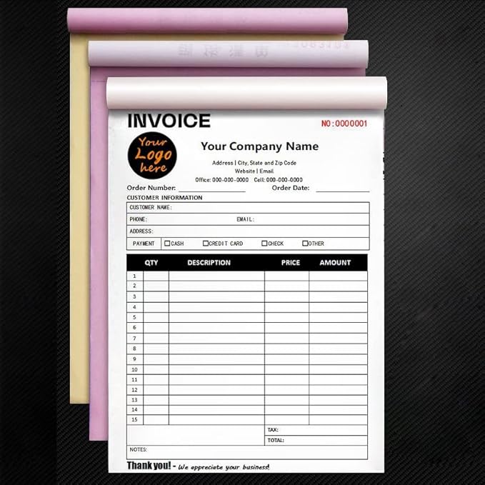 Personalized Invoice Book Custom 2 Part/3 Part Receipt Book Quote Estimate Order Forms Carbonless Form with Your Company Name Logo Address,2-10 Books (Style 17)