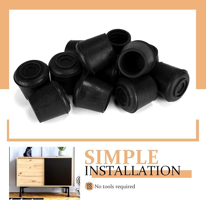 VOCOMO 1" Round Rubber Chair Leg Tips Caps, Chair Leg Floor Protectors Furniture Legs Caps Non Slip Reduce Noise for Hardwood Floors (Black, 24 Pack)