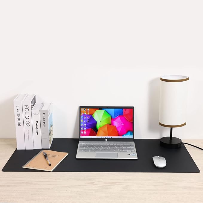 Wolaile Desk Blotter Pad,27x13 inch PU Leather Computer Mouse Mat,Non-Slip Waterproof Writing Desktop Protector for Office Home,Small,Beige White