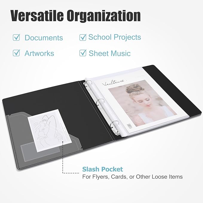 Uquelic 50-Pocket Binder with Plastic Sleeves for Letter/A4 Size(11" x 8.5"), Silver Leaf Printed Cover, Document Binder Organizer for Papers, Certificates and Artwork with Macaron PP Divider Pages