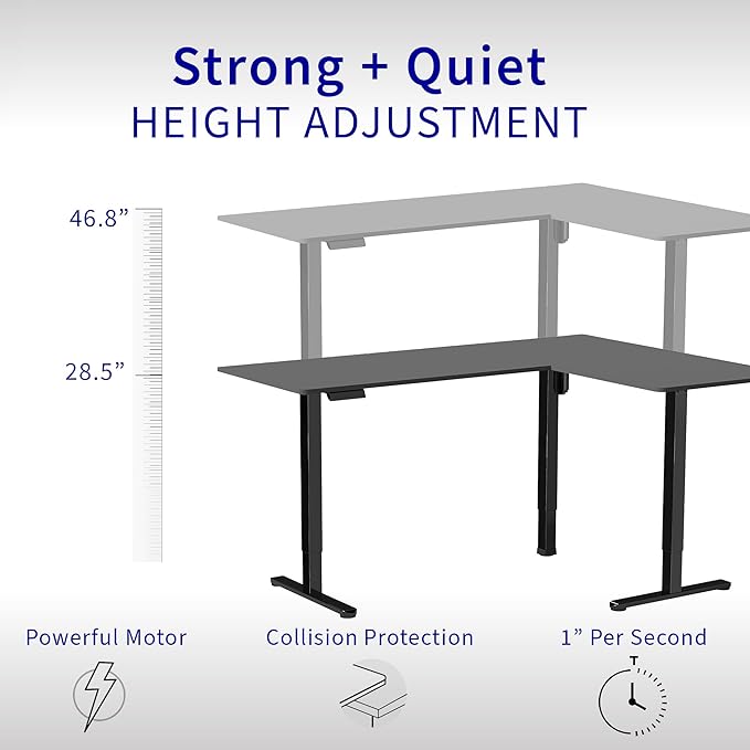 VIVO Electric Corner 63 x 47 inch L-Shaped Standing Desk, Memory Height Adjustment, White Top Black Frame, DESK-E3CTBW-47