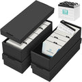 QLOUNI Business Card Storage Box 4 Pack, Business Card Holder Case with Lids & 112 Index Dividers, Holds 3200 Cards Total, Desk Business Card Organizer, Black Card Index & Recipe Card Storage