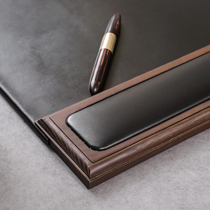 Walnut & Black Leather 34" x 20" Side-Rail Desk Pad