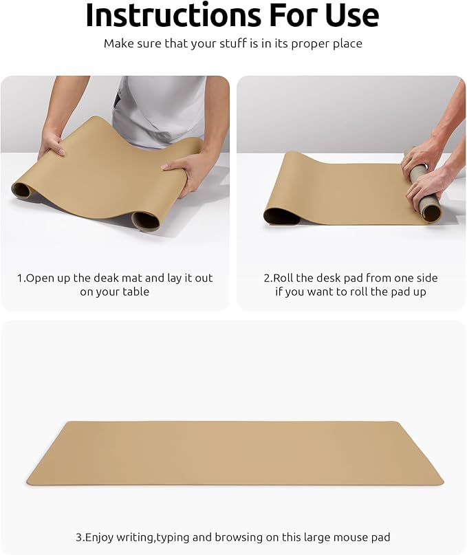 YSAGi Leather Desk Protector, Office Mat, Large Mouse Mat, Non-Slip PU Leather Blotter, Laptop Desk, Waterproof Writing Pad for Office and Home (Latte, 35.4" x 17")