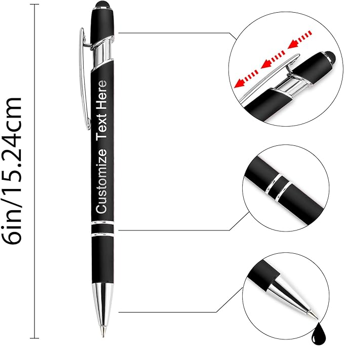 Custom Pens Bulk Personalized Ballpoint Pen with Stylus Tip Customized Engraved Pens with Name Logo Soft Black Ink with Touch Metal Office for Business Office Teacher School Corporate Gifts Green