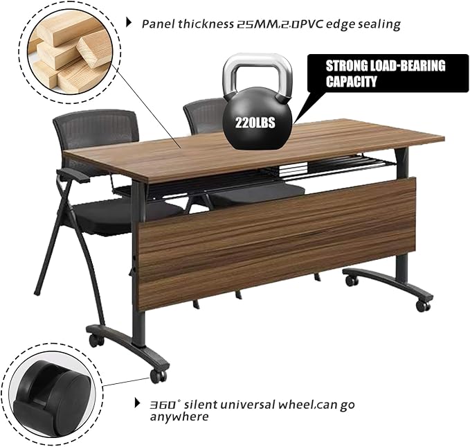 Foldable Conference Table,Modern Mobile Meeting Table with Silent Wheels,Rolling Training Room Tables,Easy to Move,Modular Conference Room Tables Folding Seminar Tables for Office,Classroom (6pack)