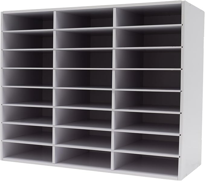 DYRABREST Mail Sorter Organizer 24 Compartments Wood Countertop Literature Organizer Student Mailbox Desktop File Holder with Adjustable Shelves for Home Office and School Classroom