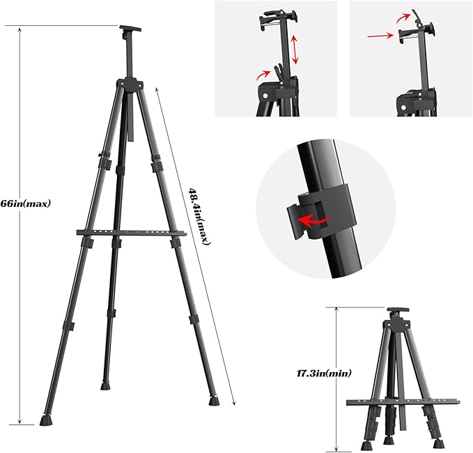 Easels for Painting Canvas, Aredy 66" Art Easel for Drawing, Portable Painting Easel Stand, Metal Table Top Easel (4 Pack)