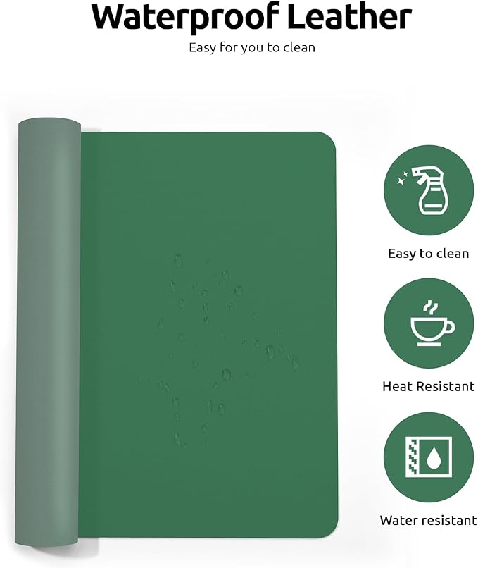 YSAGi Leather Desk Pad Protector, Office Desk Mat, Large Mouse Pad, Non-Slip PU Leather Desk Blotter, Laptop Desk Pad, Waterproof Desk Writing Pad for Office and Home (Jade Green, 35.4" x 17")