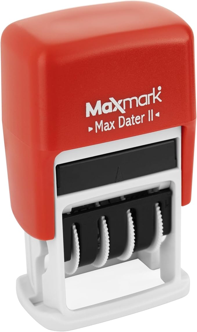 MaxMark Self-Inking Rubber Date Office Stamp with E-MAILED Phrase & Date - RED Ink (Max Dater II), 12-Year Band