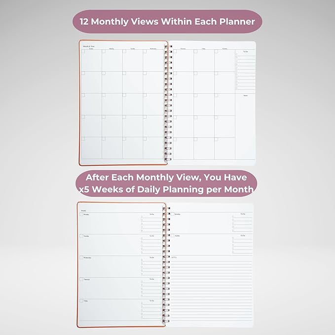 Merely Home | Ultimate Yearly, Daily, Weekly, Monthly Planner | 8.25" x 11.75" | To Do List Notebook for Work | Simple Design | Multiple Layouts | Academic Planner and Organizer Notebook (Pink, Yearly Planner - Portrait)