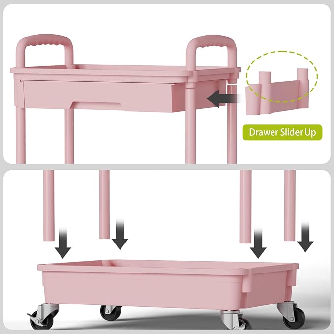 Sorgion 5 Tier Rolling Cart Organizer,Bathroom Cart Organizers with Wheels Laundry Room Organization Mobile Shelving Unit Utility Cart Storage Shelves Multi-Functional for Office, Home(Pink)