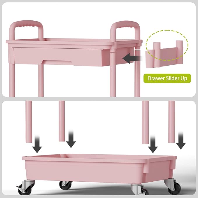 Sorgion 4 Tier Rolling Cart Organizer,Art Craft Diaper Bedside Snack Laundry Room Bathroom Organizer Narrow Thin Slim Rolling Trolley Utility Cart with Wheels for Kitchen,Office(Pink)