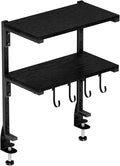 AUATRONNE Clamp-on Desk Shelf, 13 inch Above or Below Desk 2-Tier Shelving, Adjustable Metal Storage Tray for Gaming Devices or Office Desk Accessories and More, Black, Patent Pending