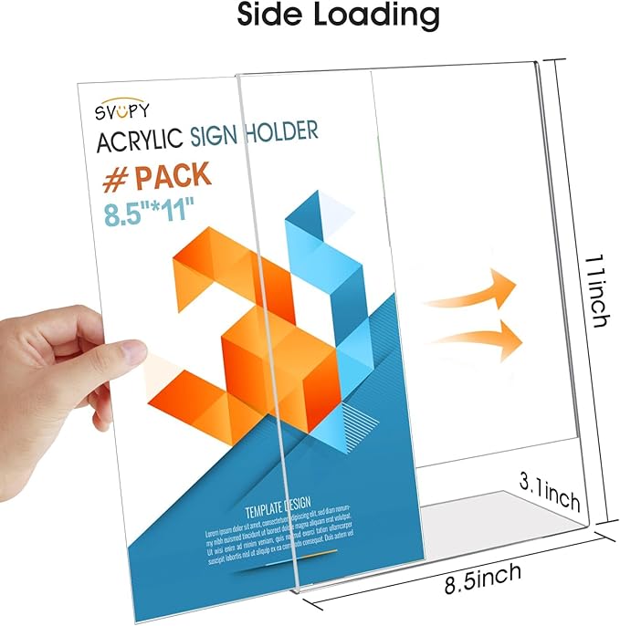 SVOPY Acrylic Sign Stand Holders - 8.5 x 11 Inches Clear Plastic Table Paper Display Stand, Suit for Displaying Posters, Picture, Flyers, Menu - 24 Pack