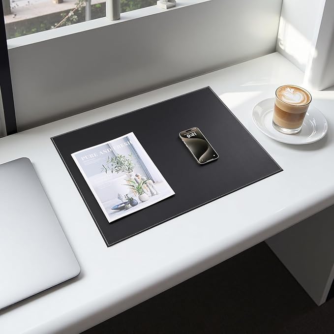 KINGFOM Desk Pad & Mat 24" x 18" Protector Large Mouse Pad PU Leather for Desktops and Laptops (Black)