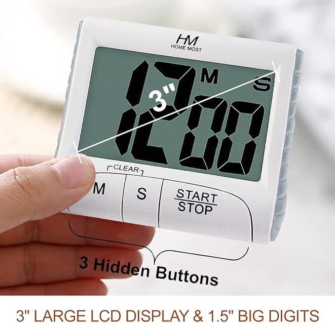 HOME MOST 2-Pack Large Display Kitchen Timer - 3" Digital Timer Magnetic Back Loud Alarm - White Cooking Timers for Kitchen Teachers Students Games Meetings - Sports Timer for Workouts Exercise