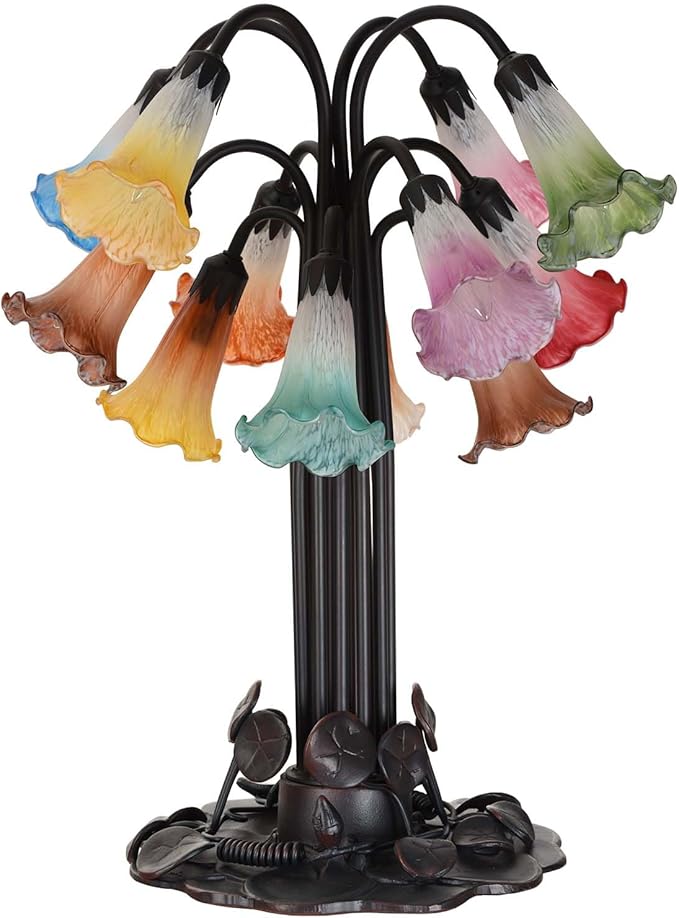 Bieye LS16S Lily Flower Blown Glass Lampshade (Yellow Red, Opening I.D. 0.87" x O.D. 1")