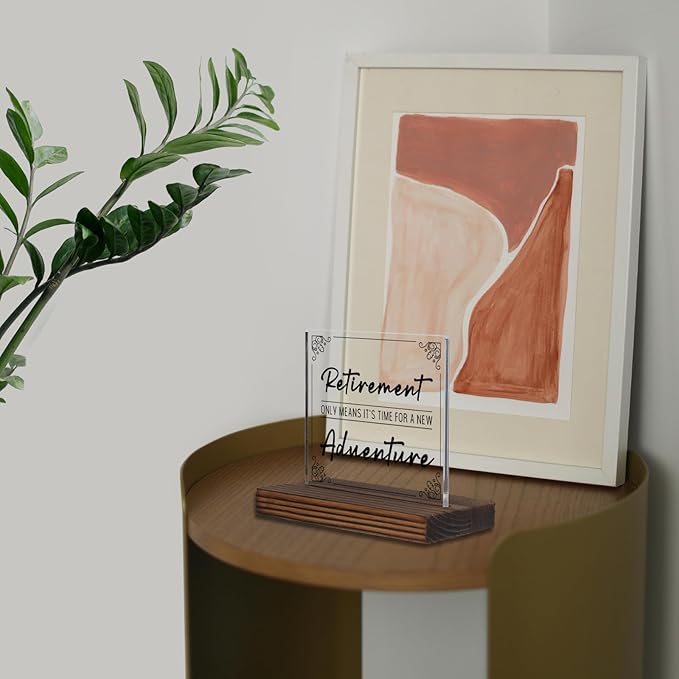 Retirement Adventure Acrylic Desk Sign with Motivational Quote, Inspirational Gift for Women Men, New Chapter Office Decor, Modern Farewell Keepsake for Coworker Friend Parent PA126