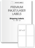 HOUSELABELS 4-up Shipping Labels (3-1/2" x 5") for Laser and Inkjet Printers, 25 Sheets