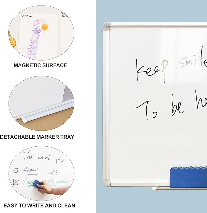 DEVELOP Grey Felt Bulletin & Magnetic Dry Erase Combo Board, 24 x 18 Inch, Wall Mounted Whiteboard/Grey Felt Bulletin Combination Board with Marker Tray, Pins, Eraser, Markers & Magnets