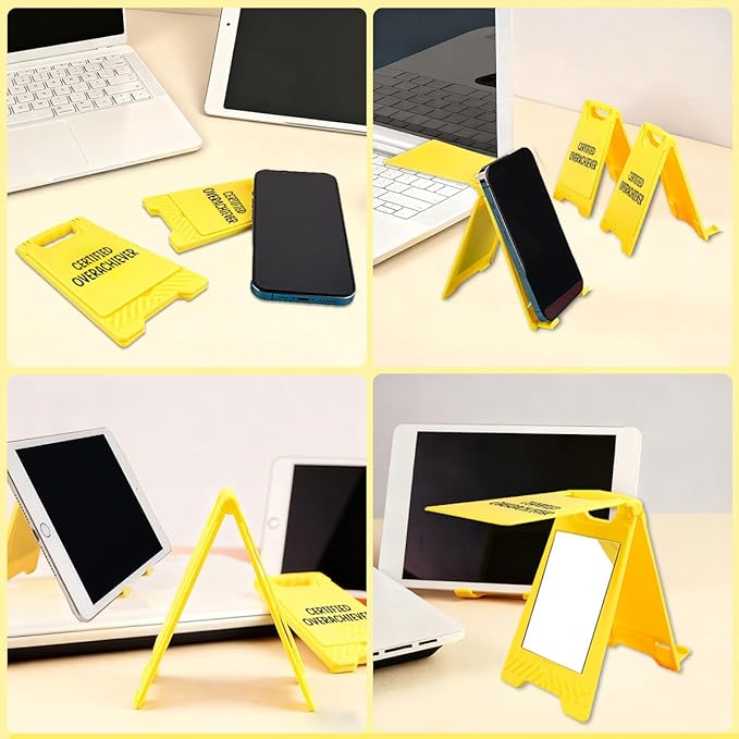 Funny Office Desk Accessories,Motivational Affirmations Office Cubicle Decor,Desk Decor,Phone Holder Mirror Acrylic Table Signs,Daily Desktop Corporate Work Humor Gifts for Coworker HR(Overachiever)