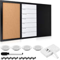 Navaris Combination Board Cork/Whiteboard/Chalkboard - 16 x 24 inches Combo Bulletin Magnetic Dry Erase Chalk Board Weekly Planner Message Organizer