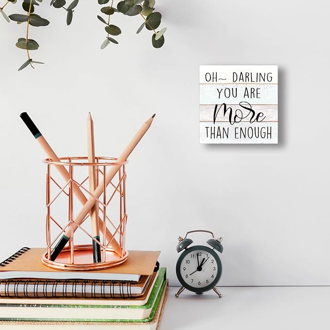 WUZYOU Encouraging Wooden Plaque for Girls Women - Beautiful Home Decor with Positive Affirmation - 5x5x1 Inch Multi-Purpose Shelf Display