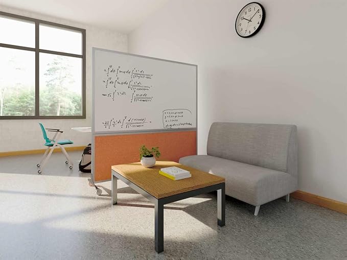 DivideWrite Mobile Whiteboard | Double Sided Dry Erase Board | Portable Office Cubicle Partition | Display for Classrooms, Conference Rooms, Meeting Areas and More | Ocean Fabric 6' Wide X 6' Tall