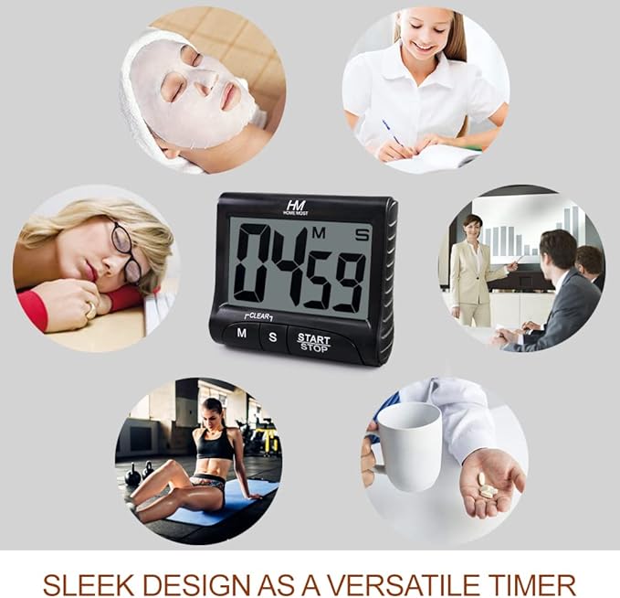 HOME MOST 2-Pack Large Display Kitchen Timer - 3" Digital Timer Magnetic Back Loud Alarm - Black Cooking Timers for Kitchen Teachers Students Games Meetings - Sports Timers for Workouts Exercise