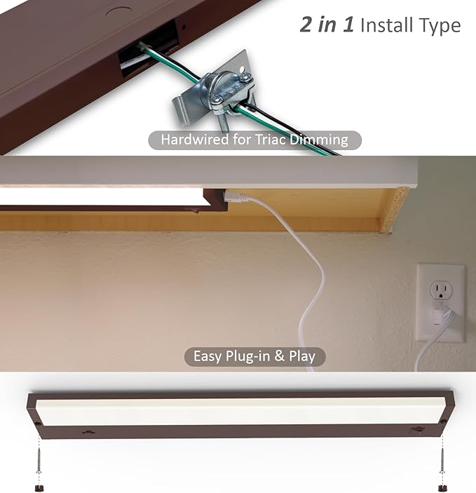 Leetdud LED Under Cabinet Lighting Hardwired or Plug in, 12 Inch 6W, Dimmable 5 Color 2700K/3000K/3500K/4000K/5000K, Linkable Eyes Care Design Counter Lights for Kitchen, Sink, ETL Listed, Bronze